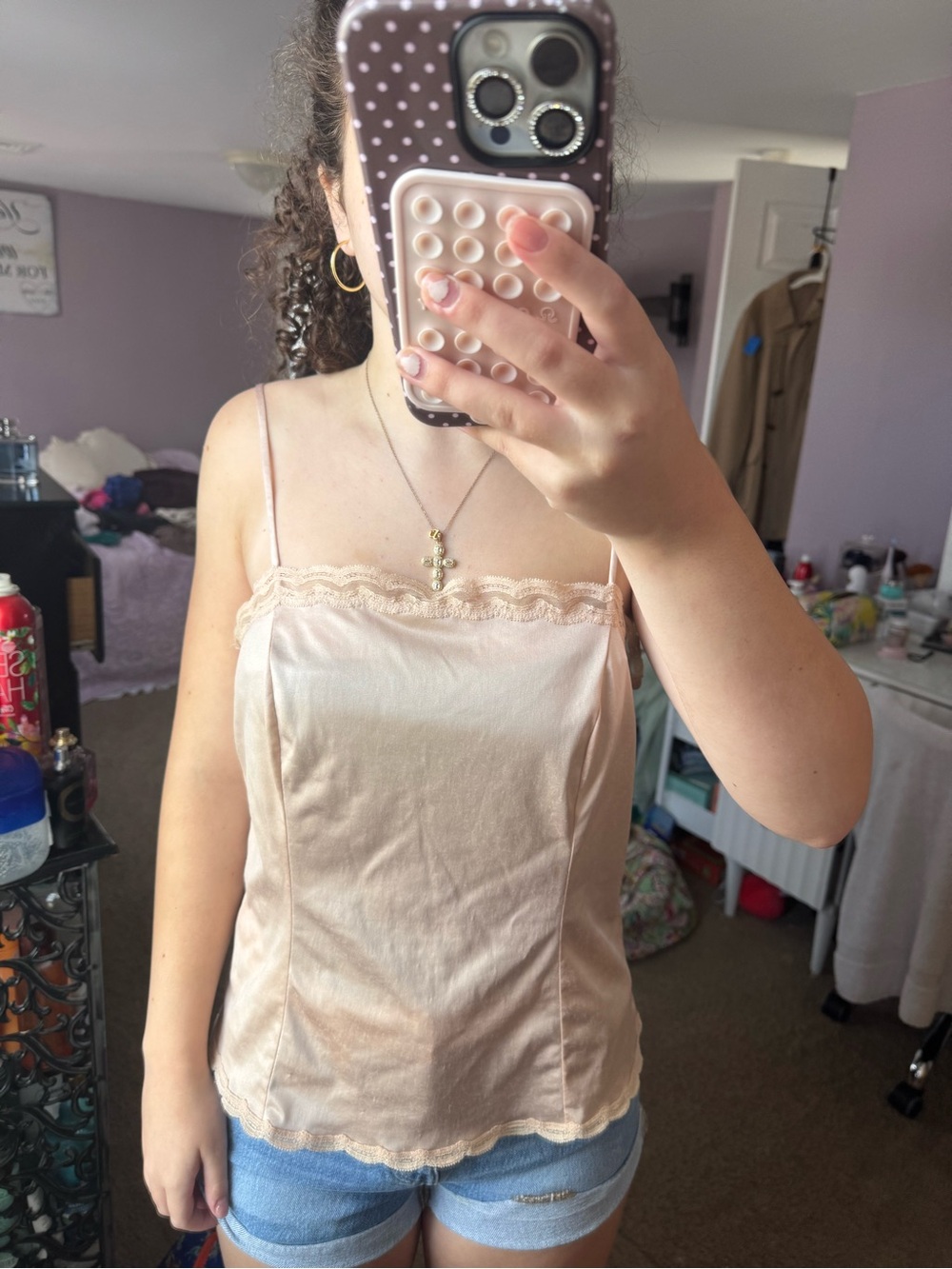 Vintage Givenchy Satin Lace-Trim Chemise Cami - Blush Pink